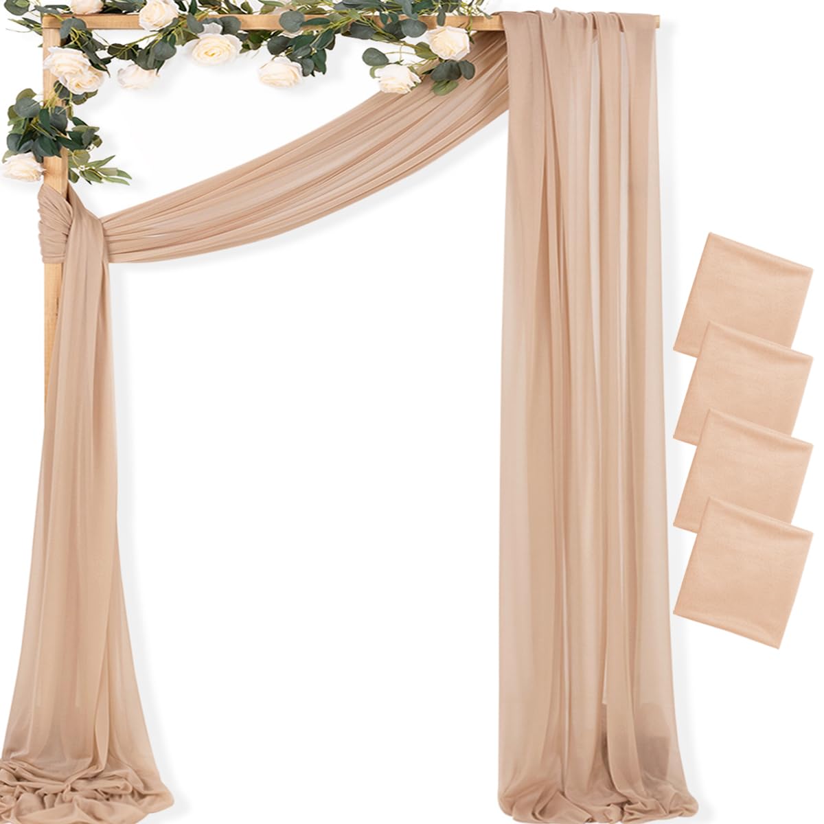 Sheer Gauze Wedding Arch Draping Fabric 29" x 20 FT 4 Panel Sage Green | Shimmery Gauze Drapes, Airy Backdrop Curtains, 6.6 Yard Outdoor Drapery Panels, Photo Background, Wedding Church Events Decor