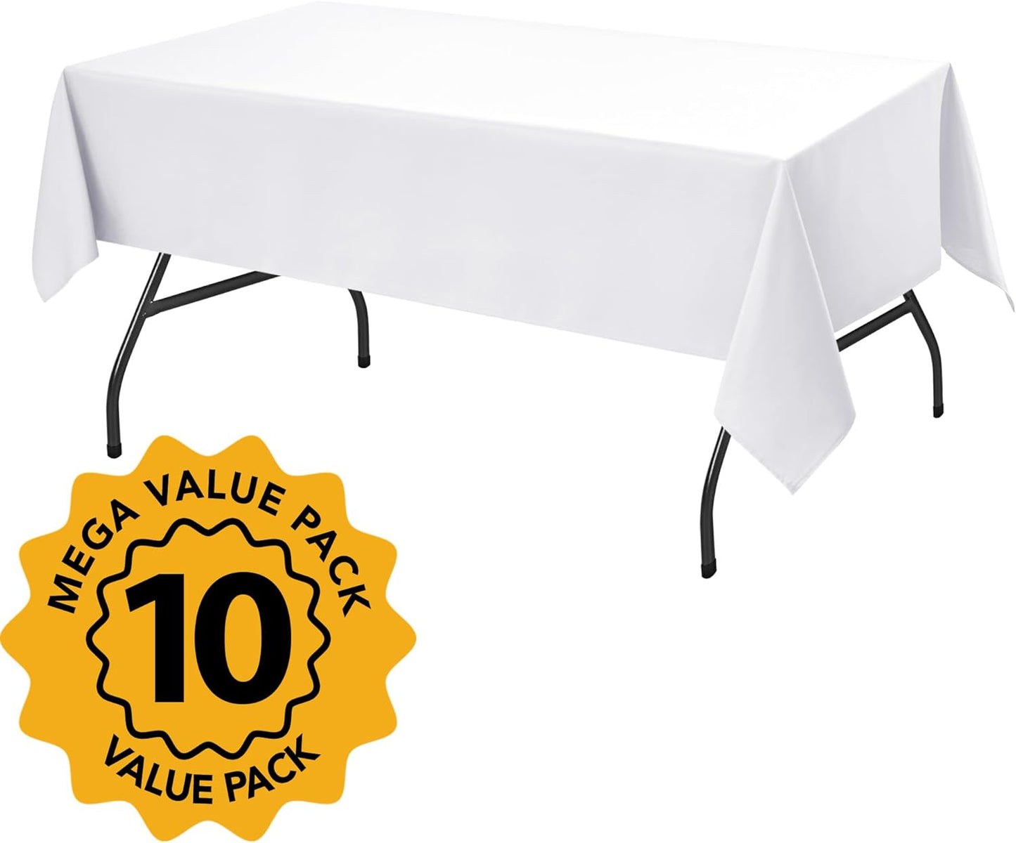 10-Pack White Tablecloths for Rectangle Tables, 60 x 102 Inches | Stain-Resistant Polyester Fabric for 6 Foot Tables - Washable Table Covers for Weddings, Banquets, Birthday, Parties, Events