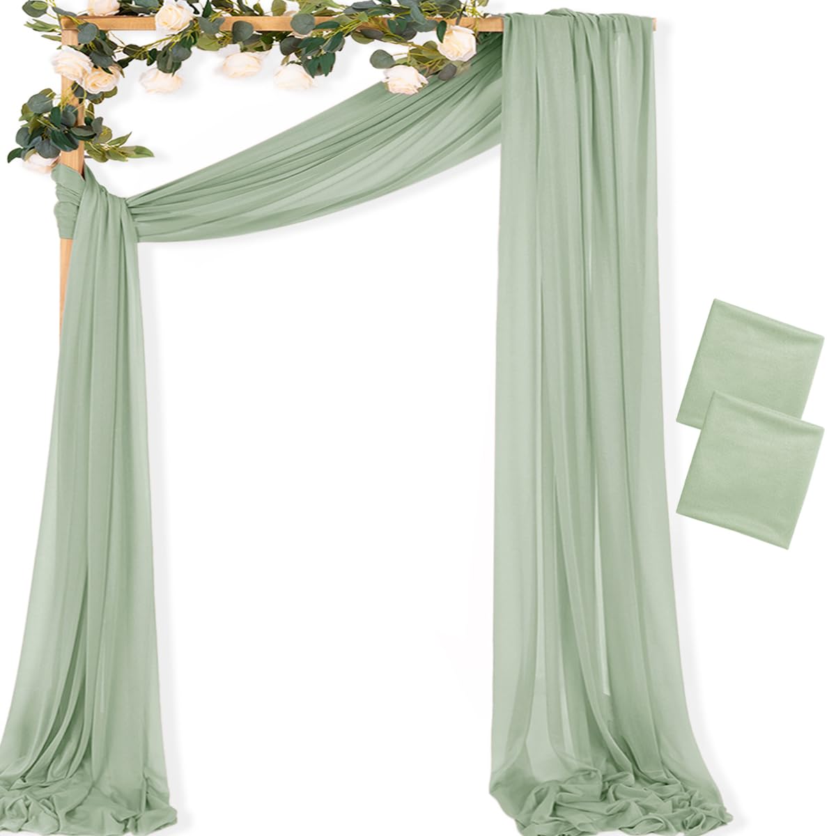 Sheer Gauze Wedding Arch Draping Fabric 29" x 20 FT 4 Panel Sage Green | Shimmery Gauze Drapes, Airy Backdrop Curtains, 6.6 Yard Outdoor Drapery Panels, Photo Background, Wedding Church Events Decor
