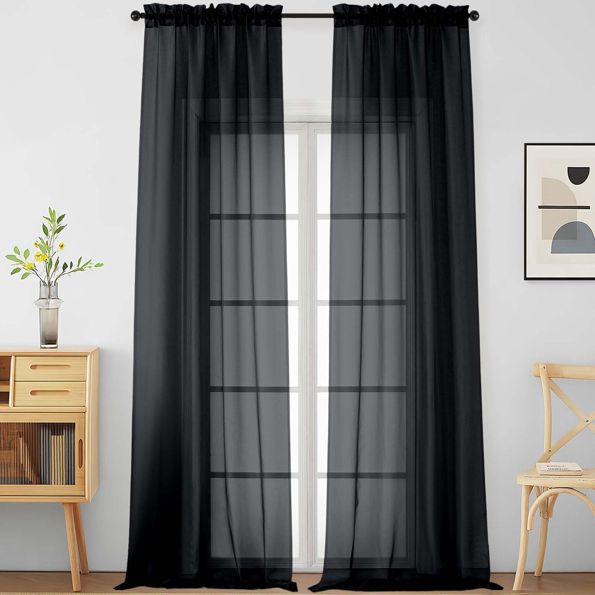 Purple Window Sheer Curtains 54 inch Length, Soft Airy Light Filtering Sheer Curtain 2 Panels Set, Dual Rod Pocket Gauze Purple Drapes for Living Room Bedroom, 2x42Wx54L Inches