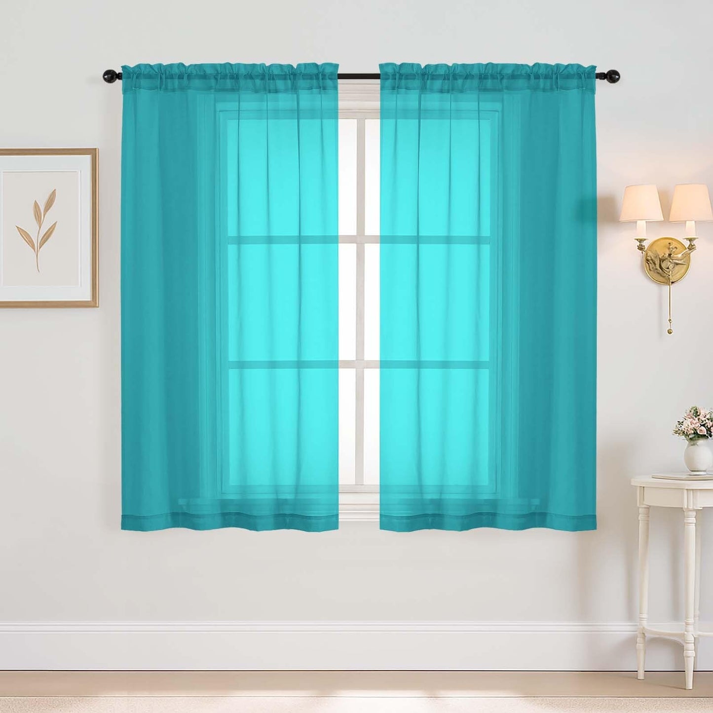 Purple Window Sheer Curtains 54 inch Length, Soft Airy Light Filtering Sheer Curtain 2 Panels Set, Dual Rod Pocket Gauze Purple Drapes for Living Room Bedroom, 2x42Wx54L Inches