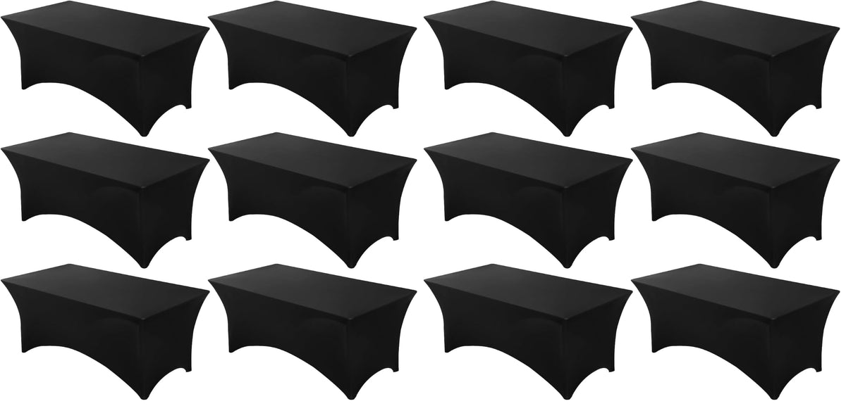 Fixwal 2 Pack 6FT Black Tablecloth Rectangle Spandex Fitted Table Cover | Fit for 6 Foot Rectangle Table, Washable Stretch, Ideal for Party, Wedding, Buffet, Graduation Decoration, Vendor Booth
