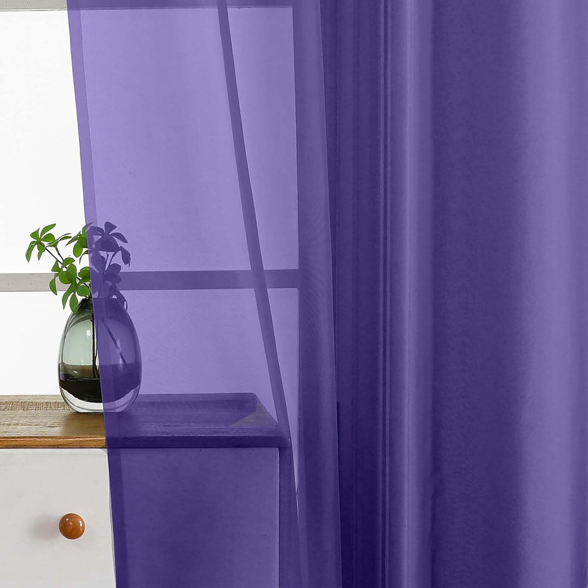 Purple Window Sheer Curtains 54 inch Length, Soft Airy Light Filtering Sheer Curtain 2 Panels Set, Dual Rod Pocket Gauze Purple Drapes for Living Room Bedroom, 2x42Wx54L Inches