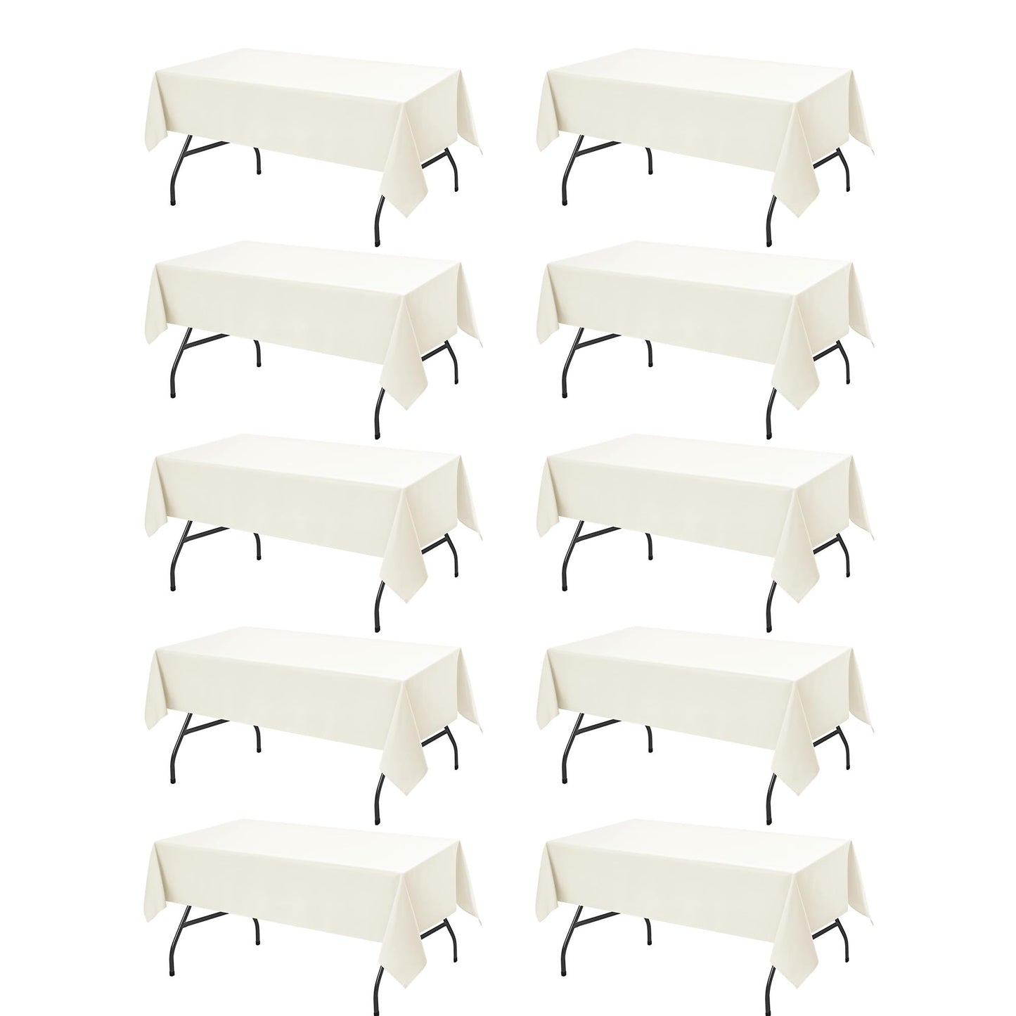 10-Pack White Tablecloths for Rectangle Tables, 60 x 102 Inches | Stain-Resistant Polyester Fabric for 6 Foot Tables - Washable Table Covers for Weddings, Banquets, Birthday, Parties, Events