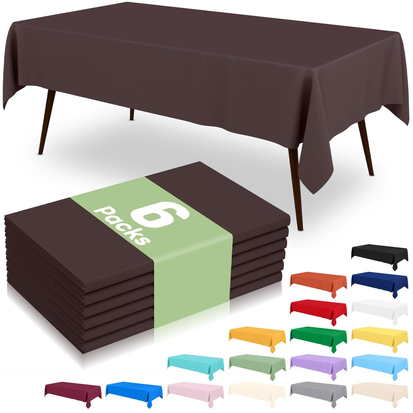 6 Packs Disposable Plastic Table Cloth, 54 x 108 Inch Waterproof Rectangle Tablecloth, Leakproof & Sturdy Decorative Table Covers for Party, Outdoor and Back to School, Black
