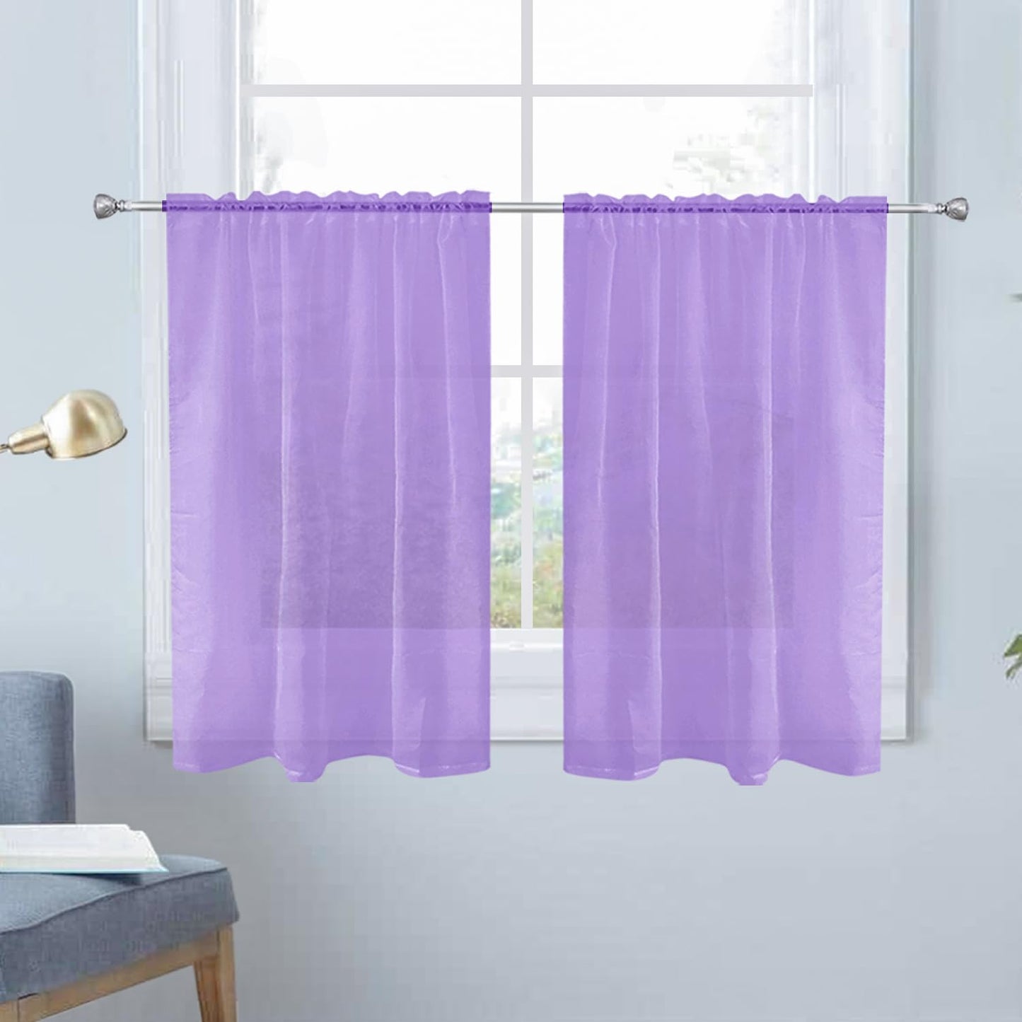 SpaceDresser Basic Rod Pocket Sheer Voile Window Curtain Panels White 1 Pair 2 Panels 52 Width 84 Inch Long for Kitchen Bedroom Children Living Room Yard(White,52 W x 84 L)