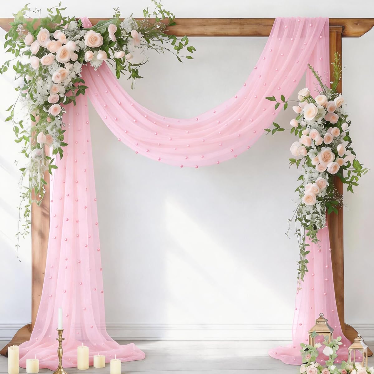 Pearl Table Runner Gauze Sheer 19FT Wedding Draping Fabric Decor | Sage Green Summer Tulle Chiffon Arch Outdoor Drapes Long Curtain for Birthday Party Baby Shower Bridal Engagement Decor