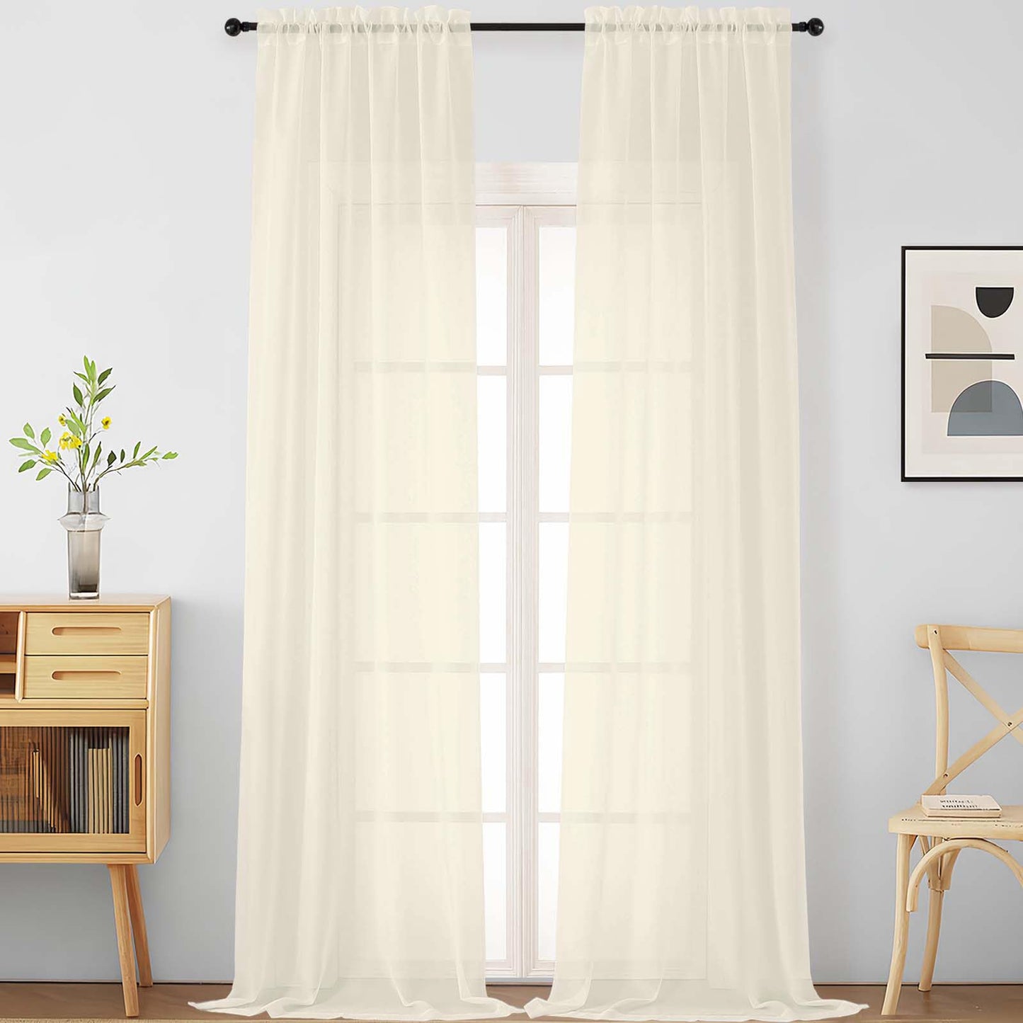 Purple Window Sheer Curtains 54 inch Length, Soft Airy Light Filtering Sheer Curtain 2 Panels Set, Dual Rod Pocket Gauze Purple Drapes for Living Room Bedroom, 2x42Wx54L Inches