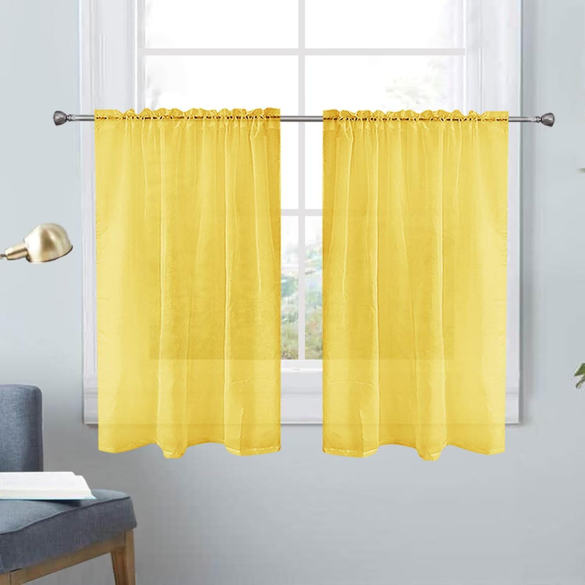 SpaceDresser Basic Rod Pocket Sheer Voile Window Curtain Panels White 1 Pair 2 Panels 52 Width 84 Inch Long for Kitchen Bedroom Children Living Room Yard(White,52 W x 84 L)