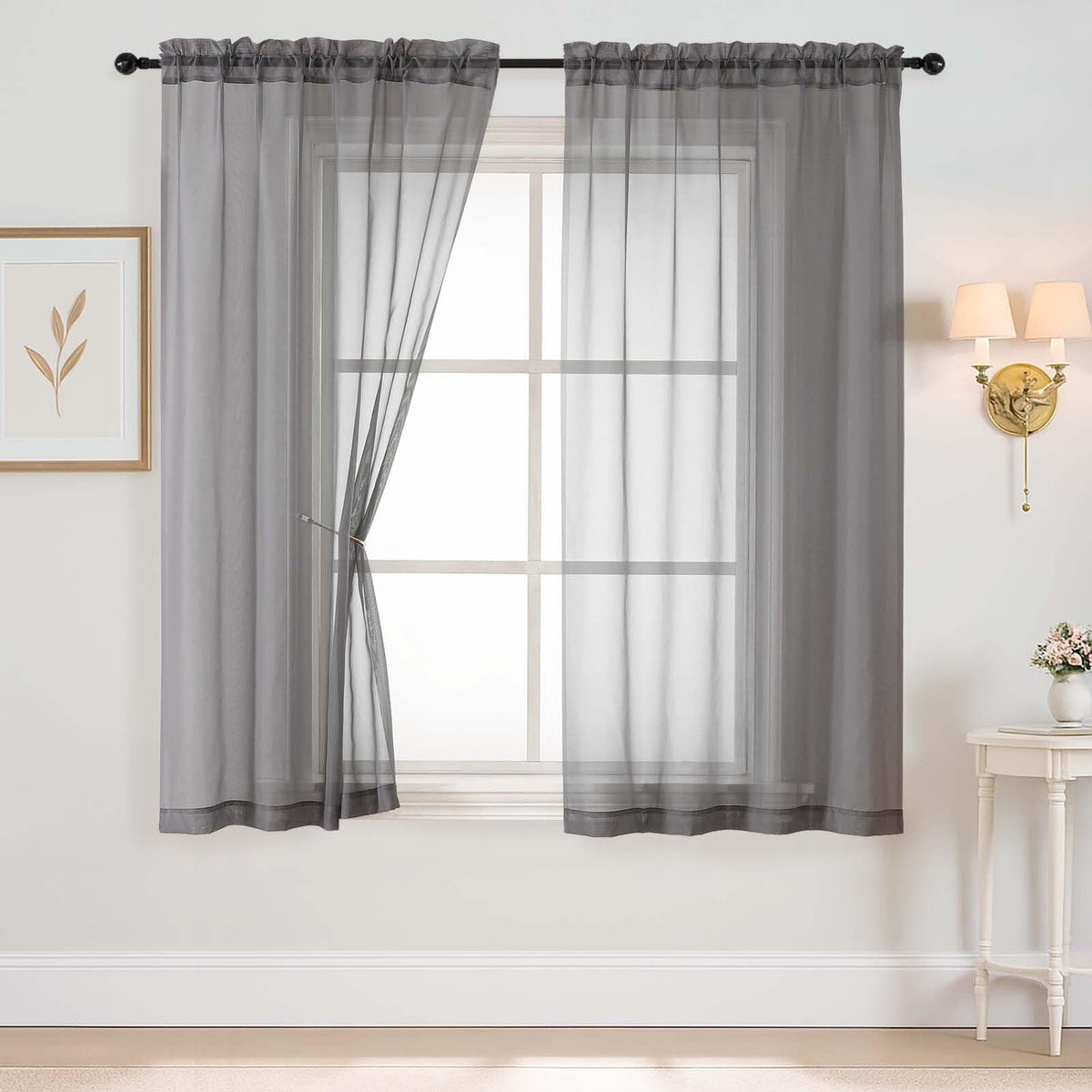 Purple Window Sheer Curtains 54 inch Length, Soft Airy Light Filtering Sheer Curtain 2 Panels Set, Dual Rod Pocket Gauze Purple Drapes for Living Room Bedroom, 2x42Wx54L Inches