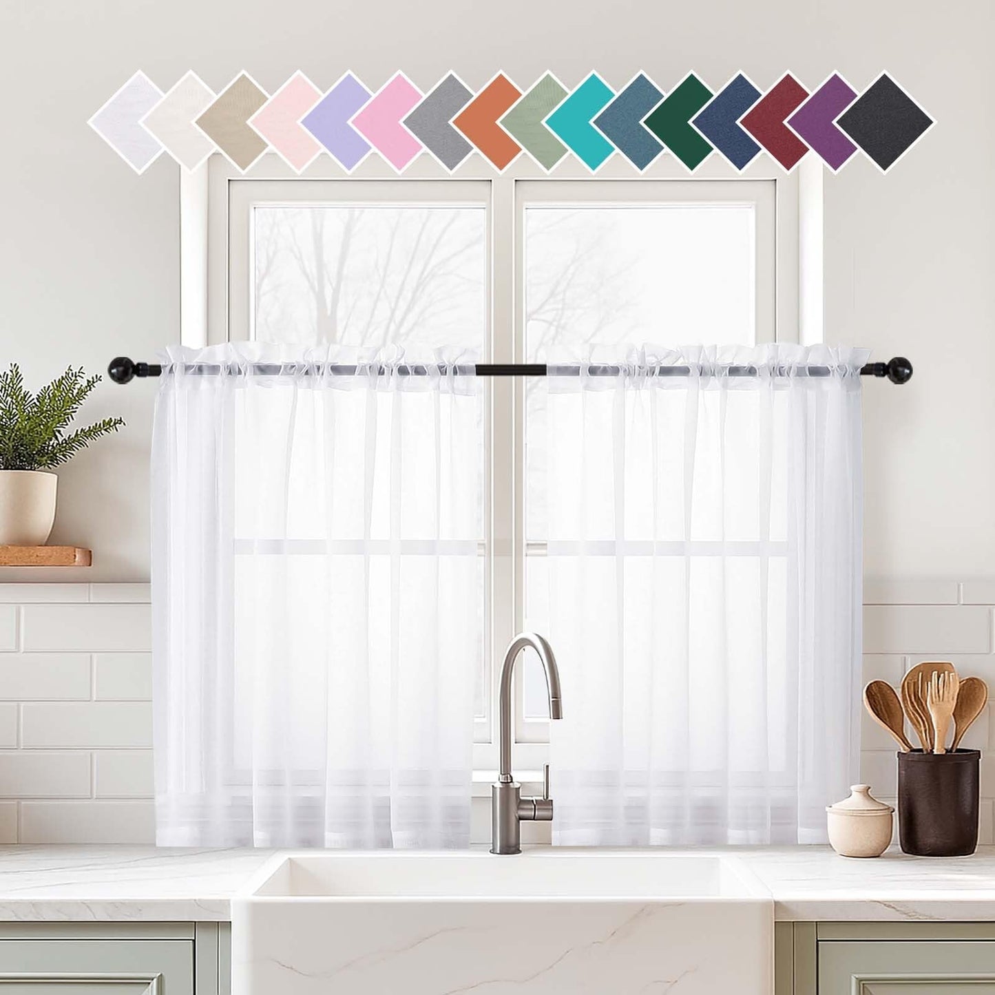 Purple Window Sheer Curtains 54 inch Length, Soft Airy Light Filtering Sheer Curtain 2 Panels Set, Dual Rod Pocket Gauze Purple Drapes for Living Room Bedroom, 2x42Wx54L Inches