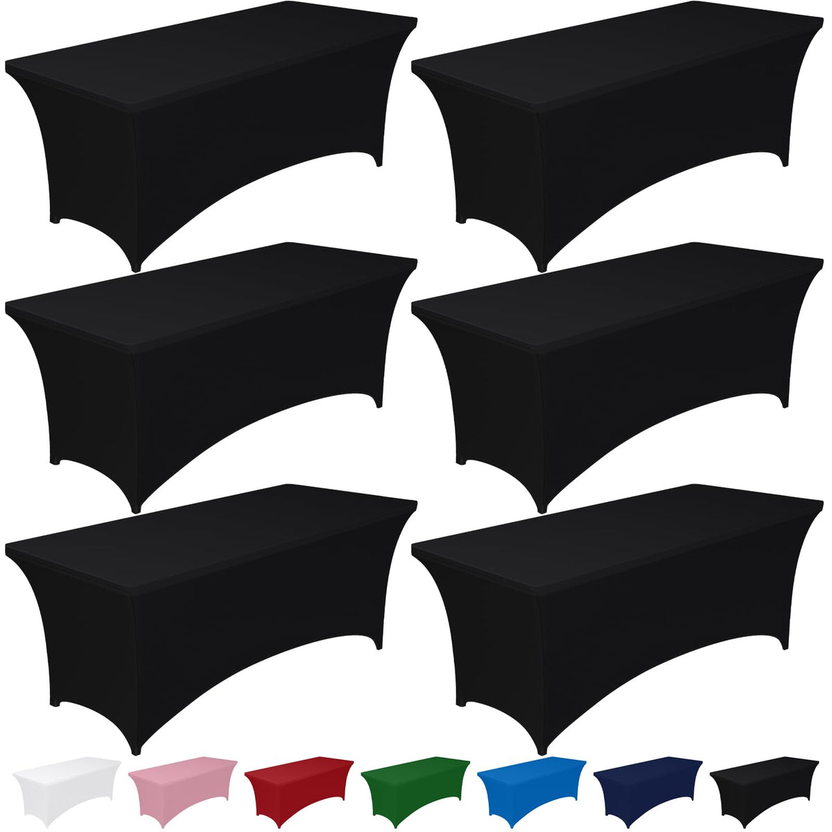 Pureegg Spandex Tablecloth 6ft 2 Pack Black | Table Cloth for Rectangle Table Wrinkle-Free and Stretch, Rectangle,Table Cover for Party, Wedding, Banquet, Birthday
