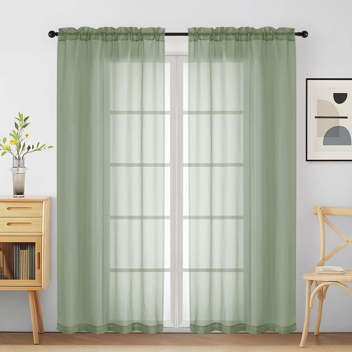 Purple Window Sheer Curtains 54 inch Length, Soft Airy Light Filtering Sheer Curtain 2 Panels Set, Dual Rod Pocket Gauze Purple Drapes for Living Room Bedroom, 2x42Wx54L Inches