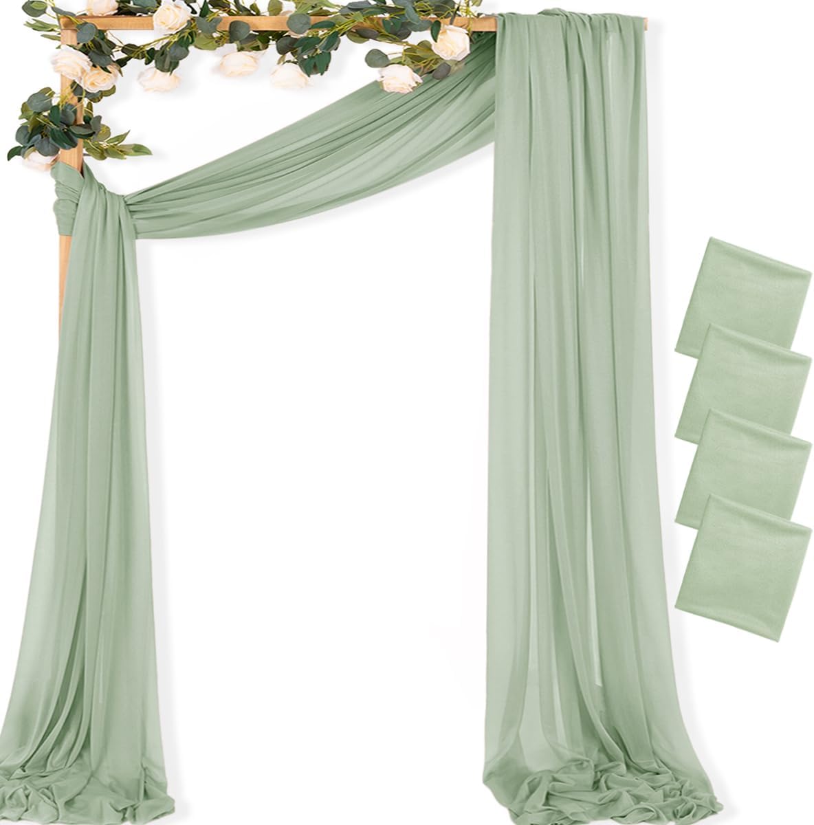 Sheer Gauze Wedding Arch Draping Fabric 29" x 20 FT 4 Panel Sage Green | Shimmery Gauze Drapes, Airy Backdrop Curtains, 6.6 Yard Outdoor Drapery Panels, Photo Background, Wedding Church Events Decor