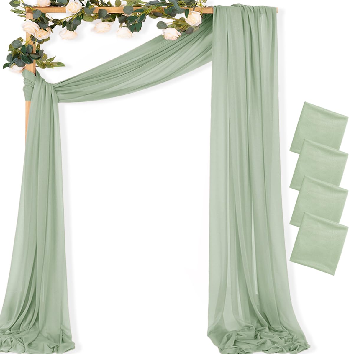 Sheer Gauze Wedding Arch Draping Fabric 29" x 20 FT 4 Panel Sage Green | Shimmery Gauze Drapes, Airy Backdrop Curtains, 6.6 Yard Outdoor Drapery Panels, Photo Background, Wedding Church Events Decor