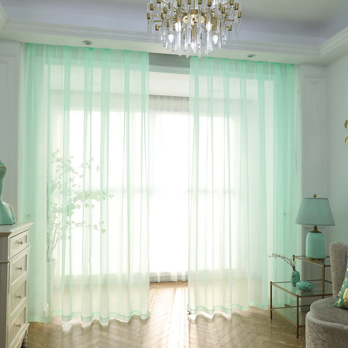 PHILEASY Window Sheer Curtains 84 Inches Long 2 Panels White Sheer Curtain Clear Transparent Basic Rod Pocket Panel 15 Colors 10 Size for Bedroom Living Room Yard Kitchen