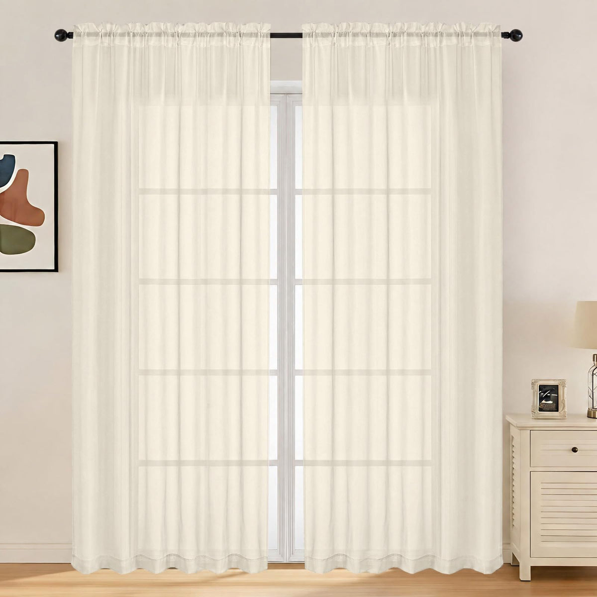 LIVEKID White Sheer Curtains 84 Inches Long 2 Panels - Light Filtering Breathable Voile Textured Sheer Curtains for Bedroom/Living Room, Rod Pocket Soft Elagant & Airy Solid Drapes, W42 x L84