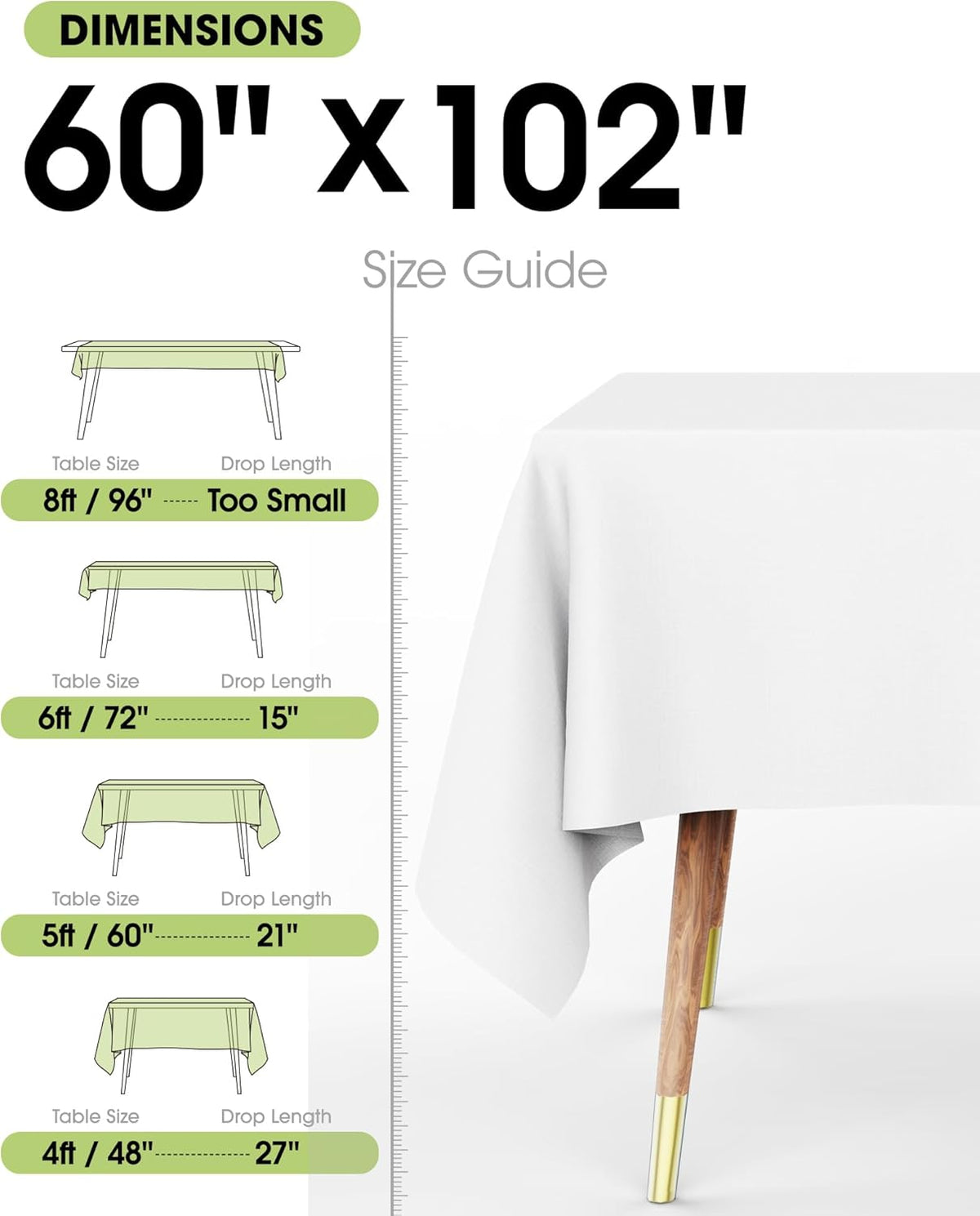 Pureegg Polyester Tablecloth 60" x 102" Reusable Washable 2 Pack White | Durable, Rectangle, for Outdoor Party, Picnic, Wedding, Banquet, Birthday