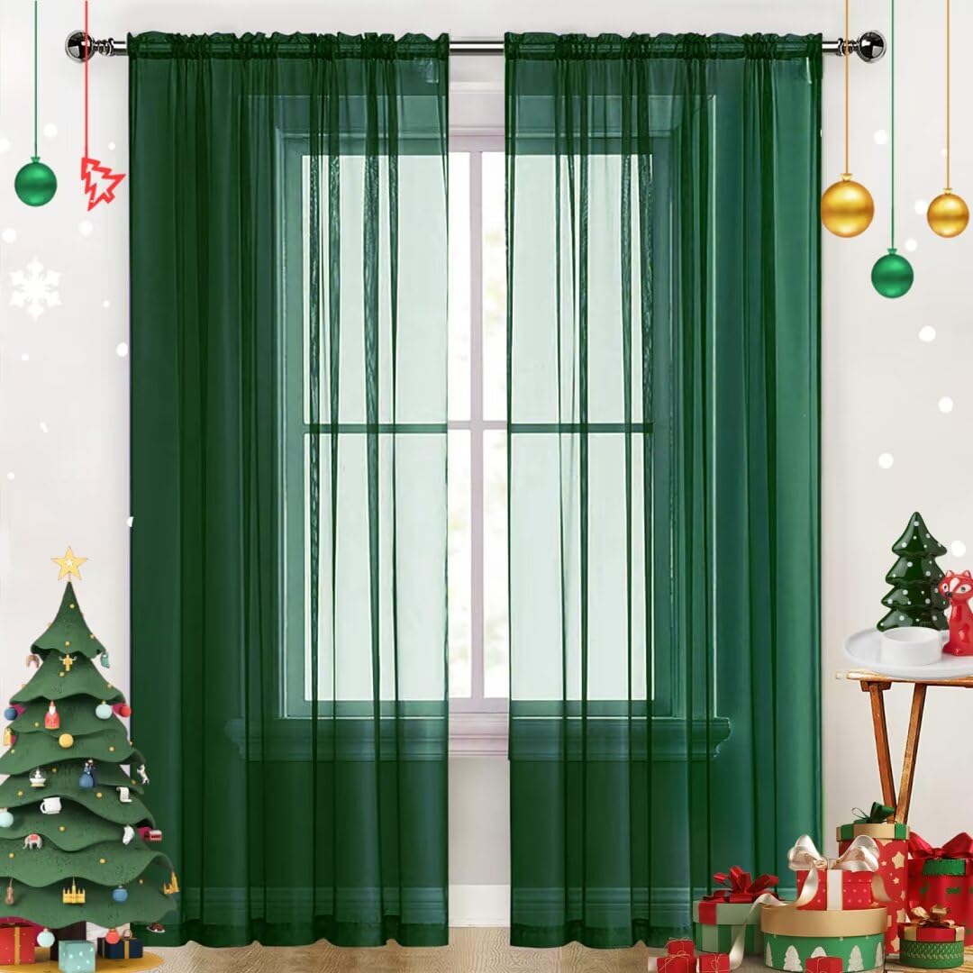 SpaceDresser Basic Rod Pocket Sheer Voile Window Curtain Panels White 1 Pair 2 Panels 52 Width 84 Inch Long for Kitchen Bedroom Children Living Room Yard(White,52 W x 84 L)