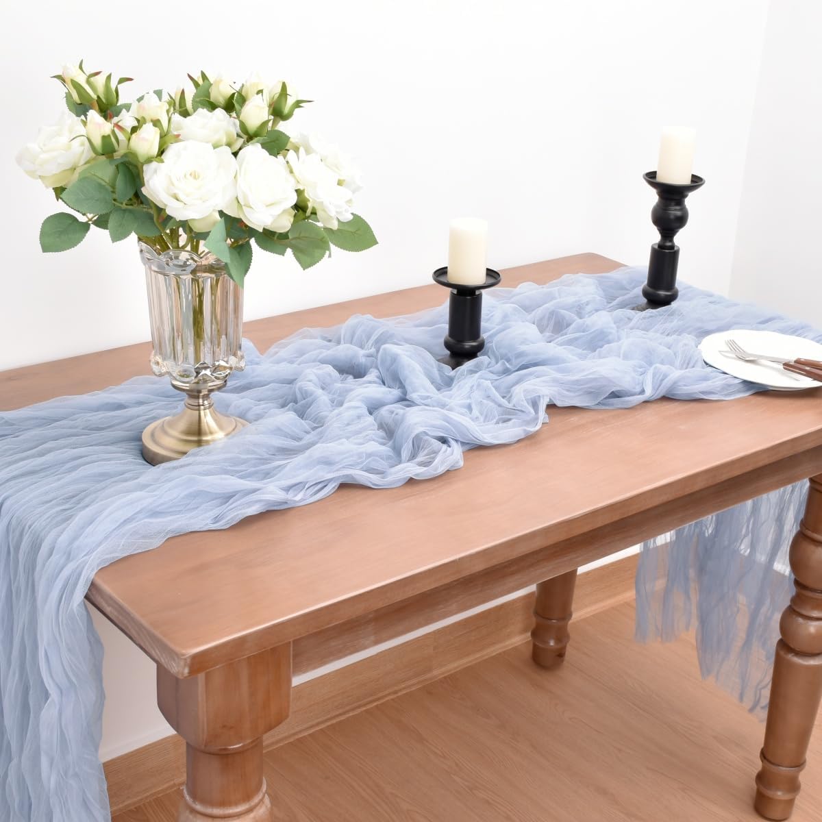 Blue Cheesecloth Table Runner Cheese Cloth Wedding Birthday Party Decor | 10Ft Summer Rustic Boho Gauze Farmhouse Bridal Baby Shower Holiday Dining Tea Party Home Table Decorations