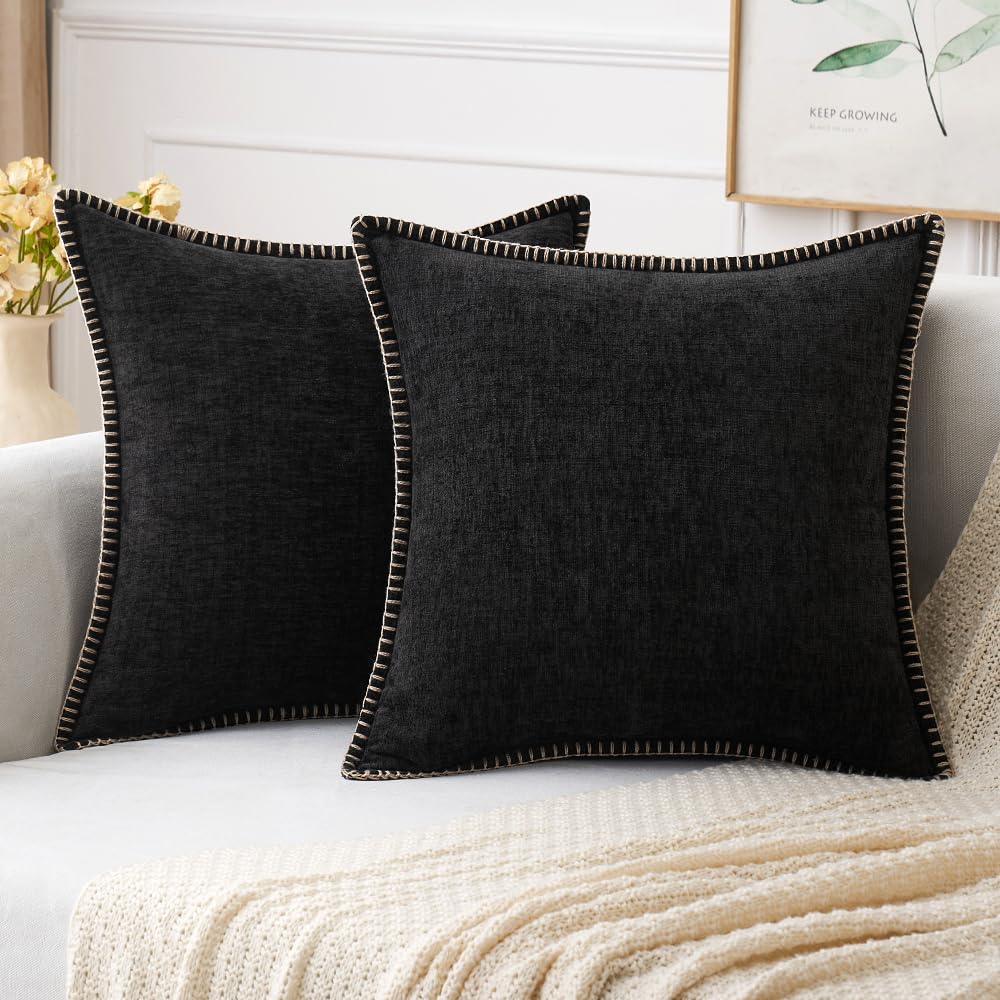 MIULEE Decorative Couch Throw Pillow Covers 18x18 Inch Sage Green 2 Pack | Farmhouse Pillow Covers with Stitched Edge, Soft Chenille Cushion Cases, for Sofa Bed Living Room Home Decor