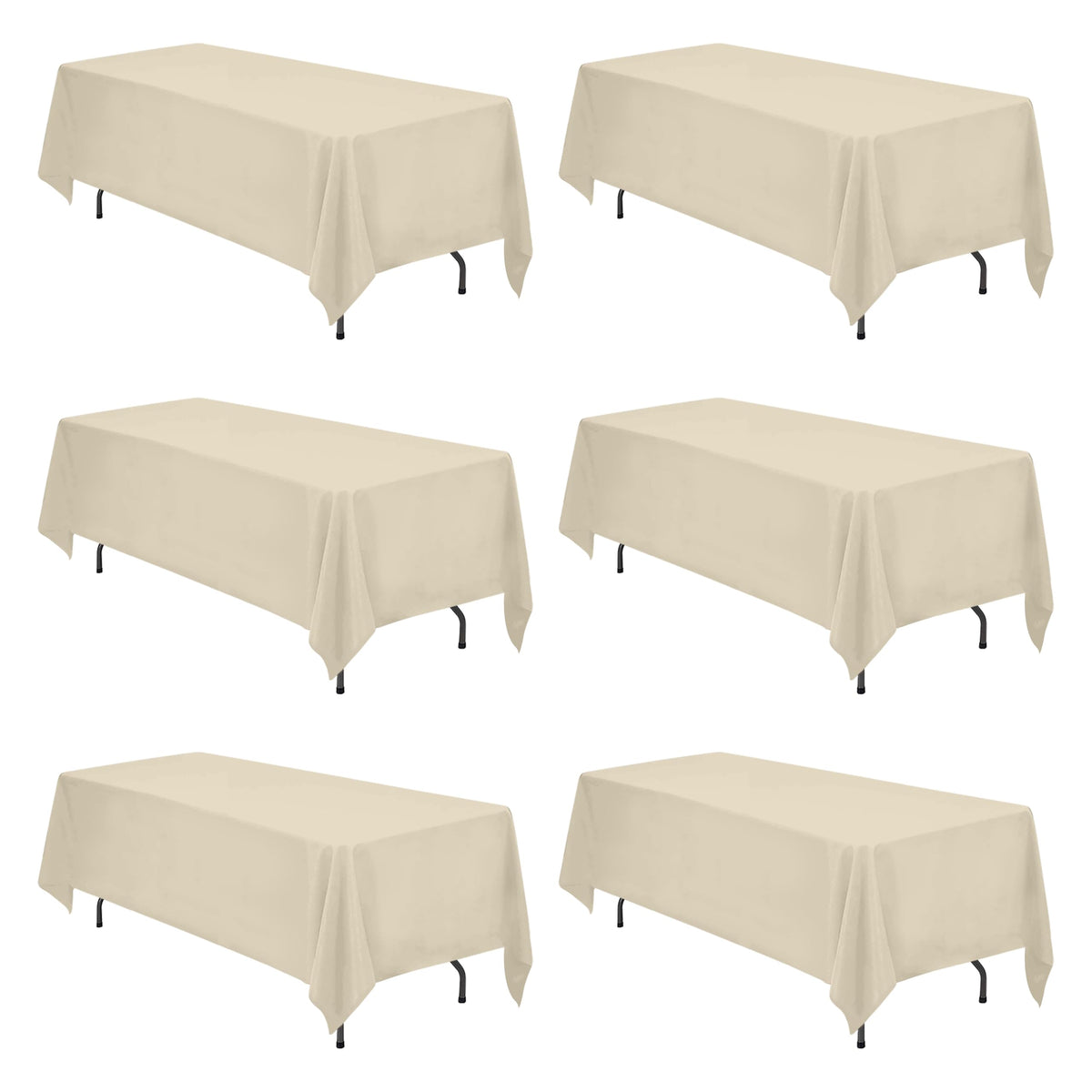 BRILLMAX 6 Pack Ivory Tablecloths 90x132 Inch for 6ft Rectangle Tables | 150 GSM Polyester Fabric, Floor Length Drop, Water, Stain & Wrinkle Resistant Cloth Cover for Wedding Reception Banquet Party