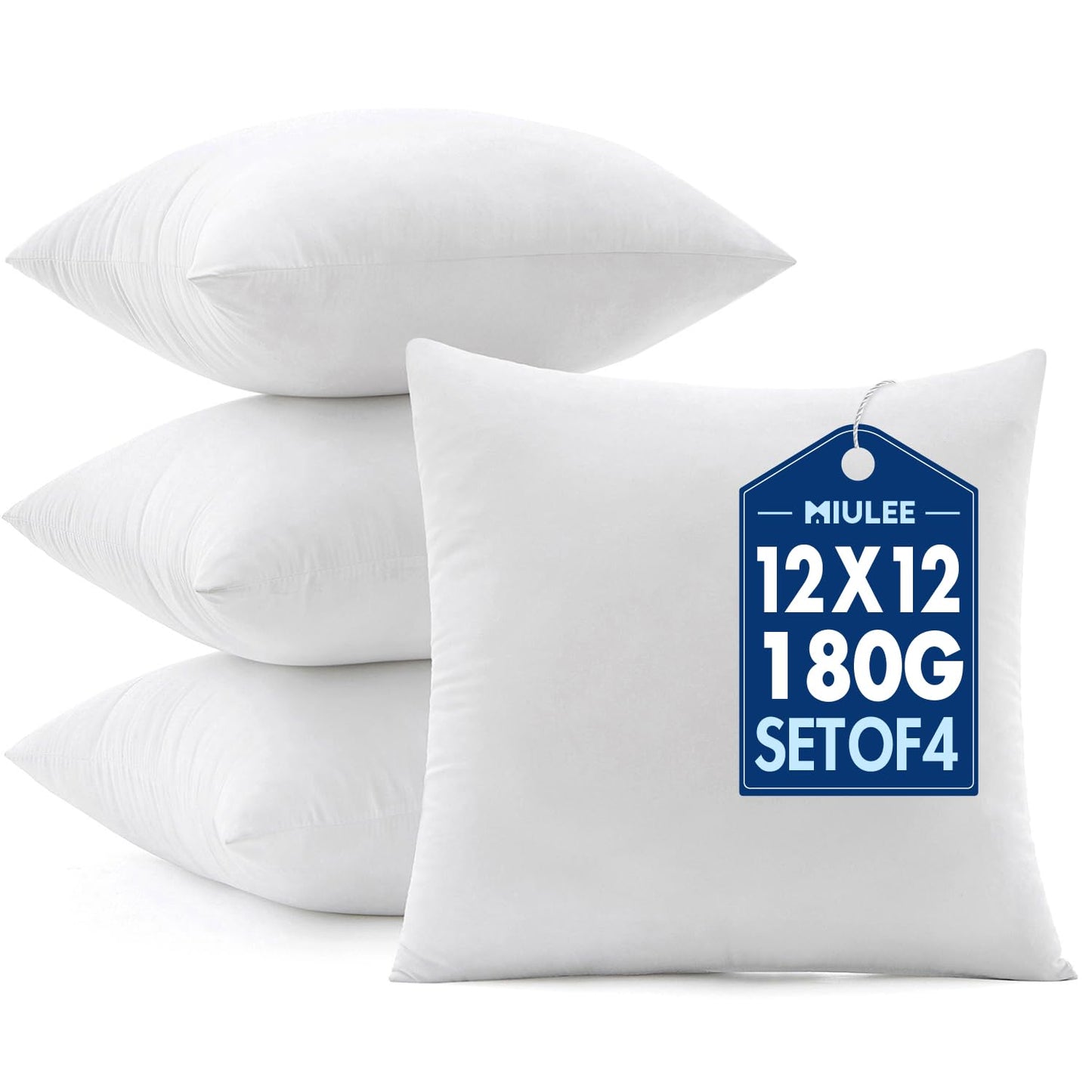 MIULEE 18x18 Pillow Inserts 4 Pack, 100% Virgin Fiber Filling Throw Pillows | Decorative Pillows for Sofa Bed Couch, Firm and Full Pillows, Excellent Support, Soft Brushed Fabric