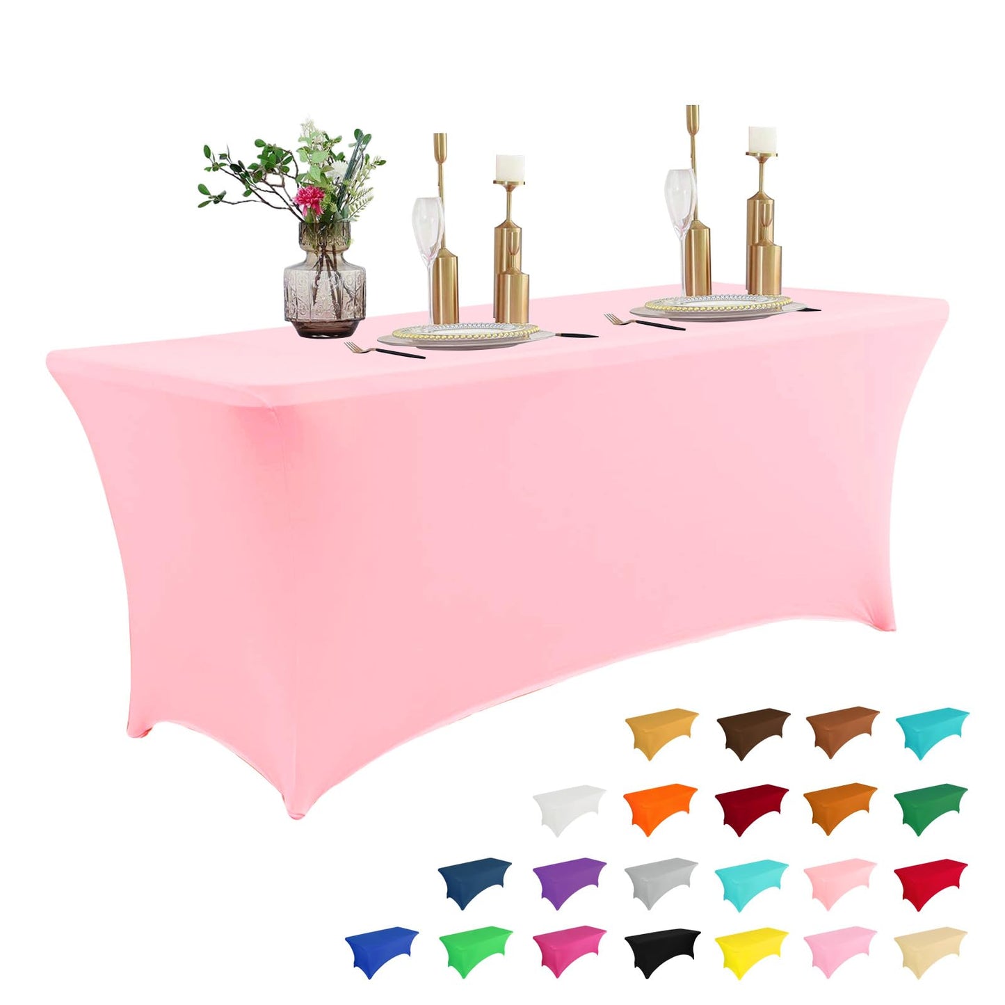 IVAPUPU 2 Pack 6FT Black Table Cloth for Rectangular Spandex Table Cover | Fitted Events Stretch Covers Washable Spandex Tablecloth Protector for Party, Wedding, Cocktail, Banquet, Festival
