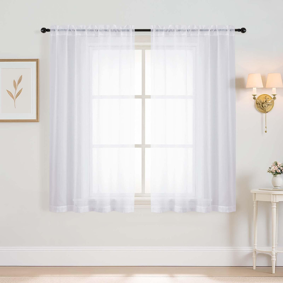 Purple Window Sheer Curtains 54 inch Length, Soft Airy Light Filtering Sheer Curtain 2 Panels Set, Dual Rod Pocket Gauze Purple Drapes for Living Room Bedroom, 2x42Wx54L Inches