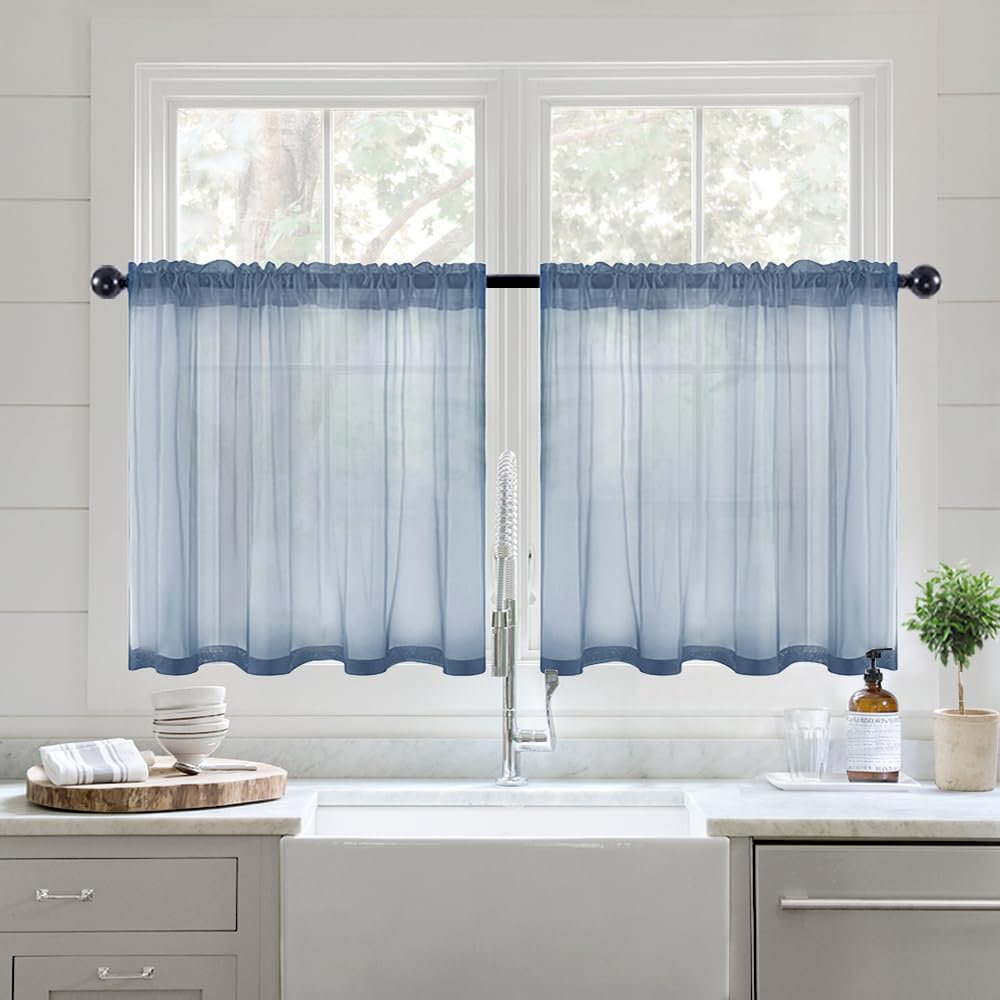 MIULEE Semi White Linen Textured Sheer Curtains 42W×84L Rod Pocket 2 Panels | Semi Transparent, Farmhouse, Window Net Panels with Rod Pocket for Bedroom Living Room