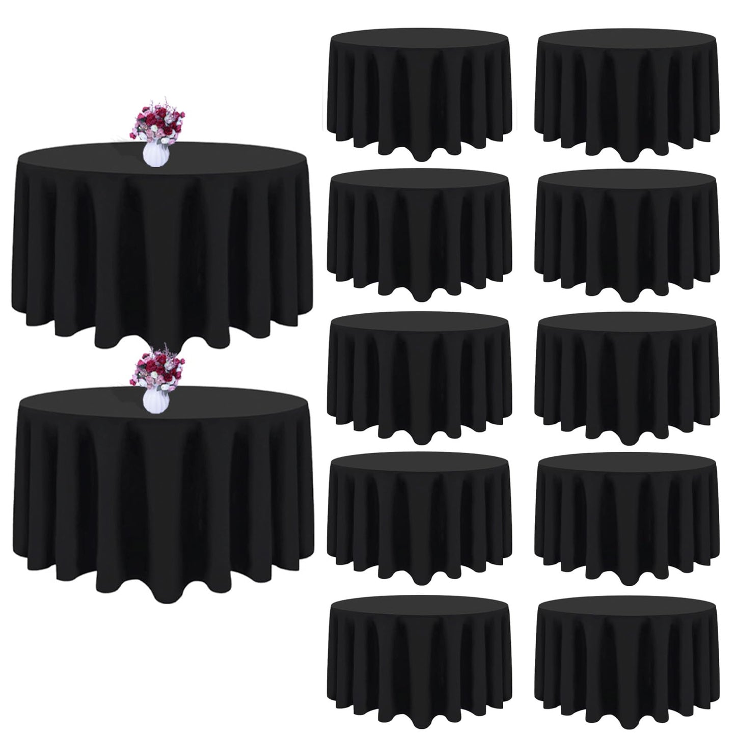 120 Inch White Round Tablecloth, 8 Pack | Wrinkle Resistant, For 4Ft-7Ft Round Table, Polyester Fabric, Washable Table Cloth, For Dining Wedding Party Buffet