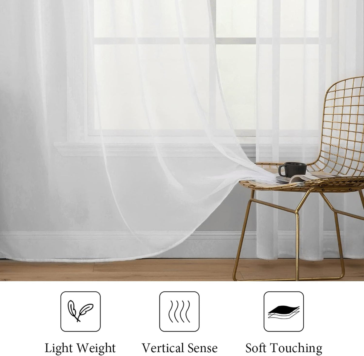 MIULEE 2 Panels White Sheer Curtains for Living Room 54 X 84 Inches | Window, Solid Color, Elegant Window Voile Panels, Bedroom, Living Room, Drapes, Treatment