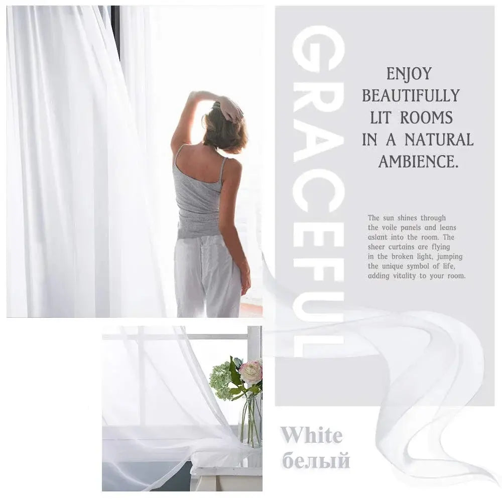 4-Panel Solid White Sheer Rod-Pocket Window Drapes, Transparent Lightweight Soft Home Textile Curtains for Bedroom & Living Room, 63/84/95/108in Length Sheer Panels