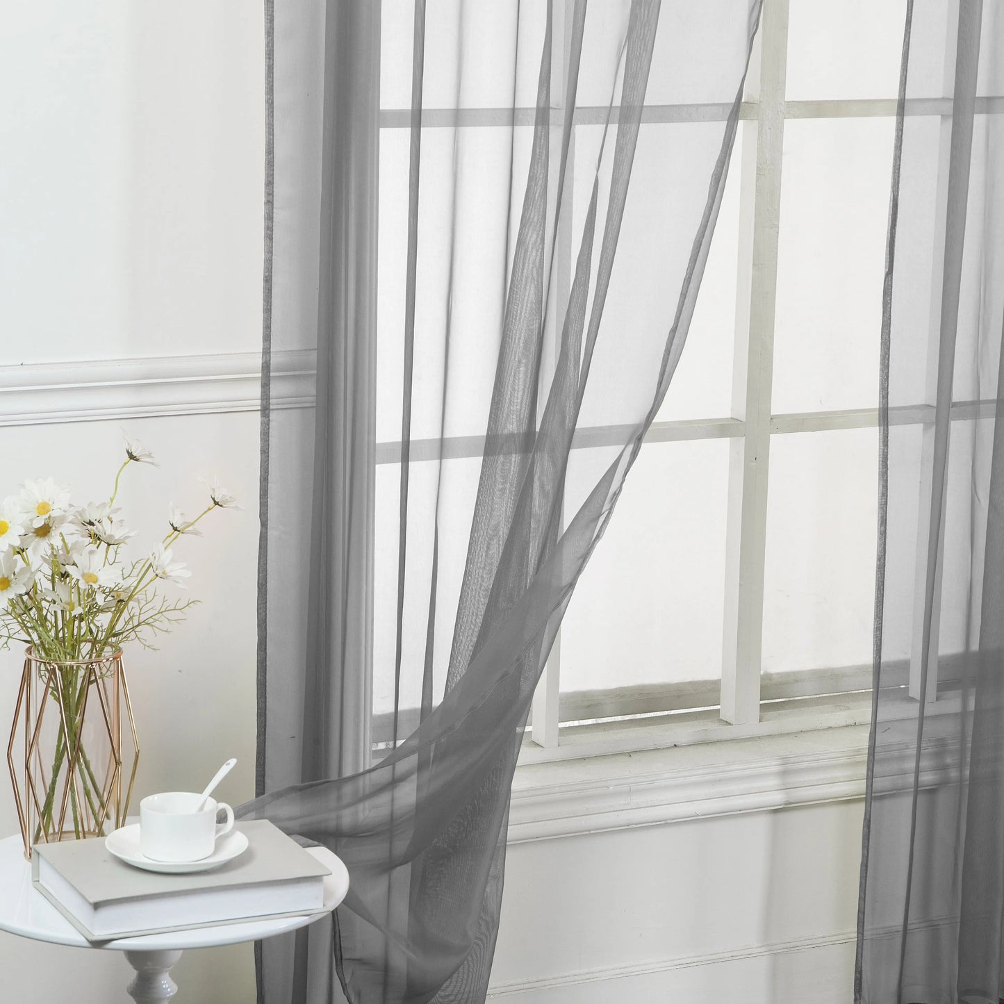 Set of Two Sheer Voile Window Curtain Panels Rod Pocket - All Sizes - Many Colors