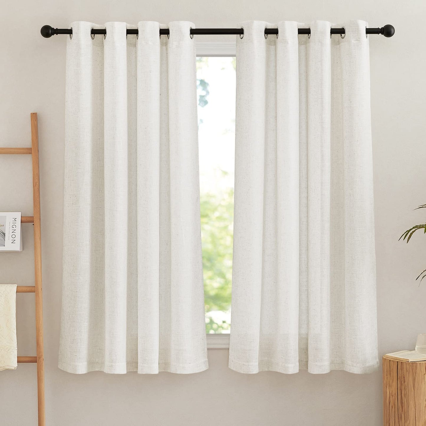 NICETOWN White Sheer Linen Curtains for Living Room 84 inch Length 2 Panels Set, Grommet Semi Sheer Privacy with Light Filtering Flax Window Treatments for Bedroom, W52 x L84