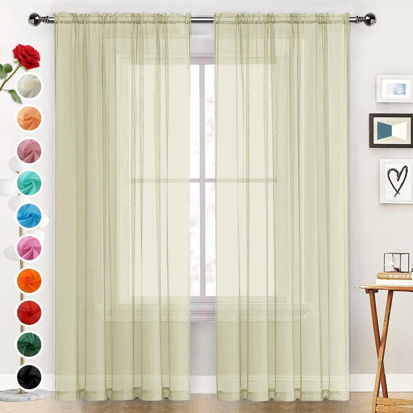 SpaceDresser Basic Rod Pocket Sheer Voile Window Curtain Panels White 1 Pair 2 Panels 52 Width 84 Inch Long for Kitchen Bedroom Children Living Room Yard(White,52 W x 84 L)