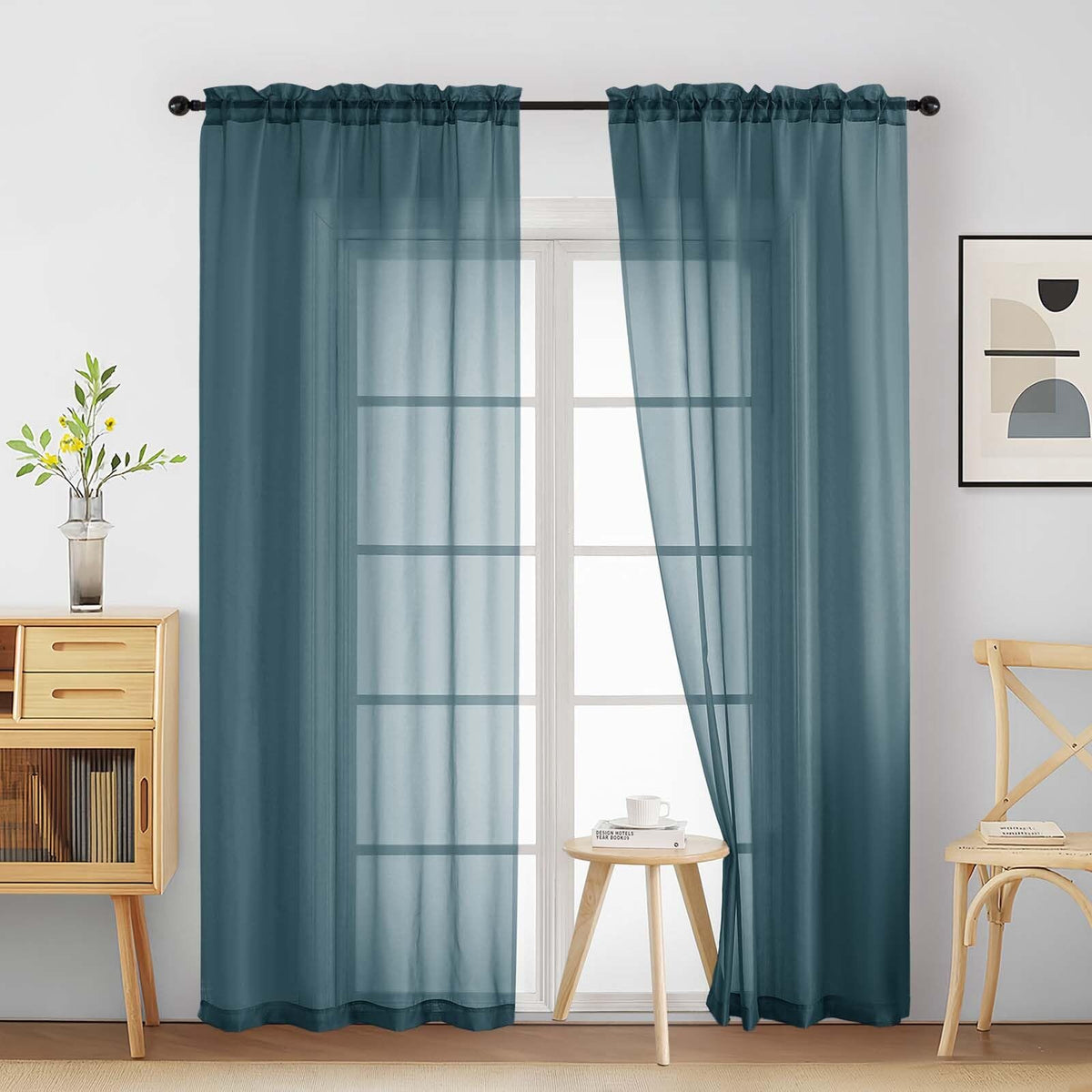 Purple Window Sheer Curtains 54 inch Length, Soft Airy Light Filtering Sheer Curtain 2 Panels Set, Dual Rod Pocket Gauze Purple Drapes for Living Room Bedroom, 2x42Wx54L Inches