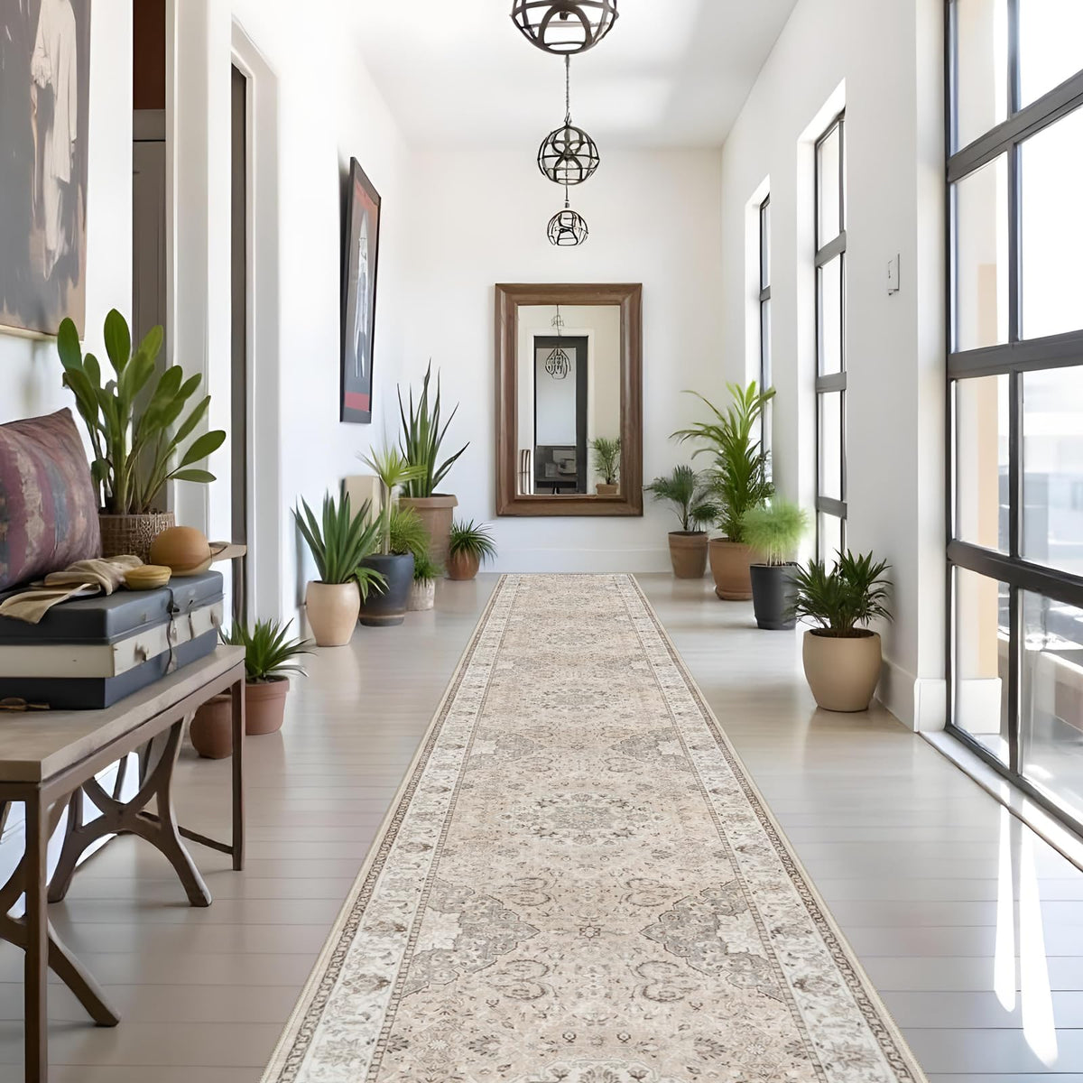 2x6 Hallway Washable Runner Rug : Vintage Soft Kitchen Laundry Runner with Non Slip Backing Farmhouse Entryway Living Room Floor Mat Stain Resistant Carpet for Bedroom Bathroom Distressed Beside Rug