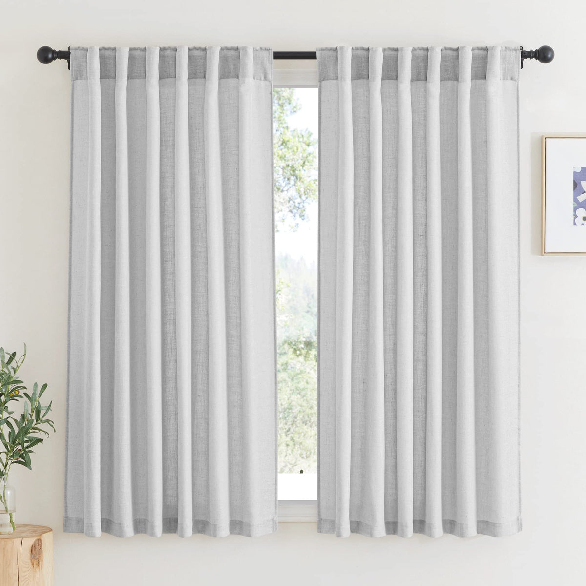 RYB HOME White Sheer Curtains for Living Room Patio Glass Door, W52 x L95 | Linen Texture, Light Filtering Privacy, Airy Translucent, Back Tab, Bedroom Office Balcony, W52 x L95, 2 Panels
