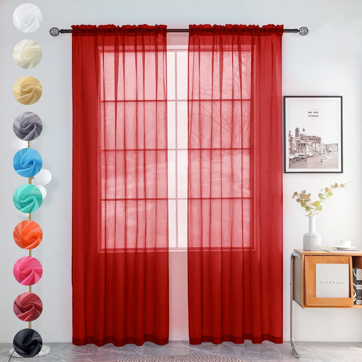 youleyar Solid Sheer Rod Pocket Curtain Voile Draperies 2 Panels White Beige Black Grey Coffee 52 Inch Width 84 Inch Long 1 Pair for Kitchen Bedroom Children Living Room Yard (Ivory,52W ｘ 84L)
