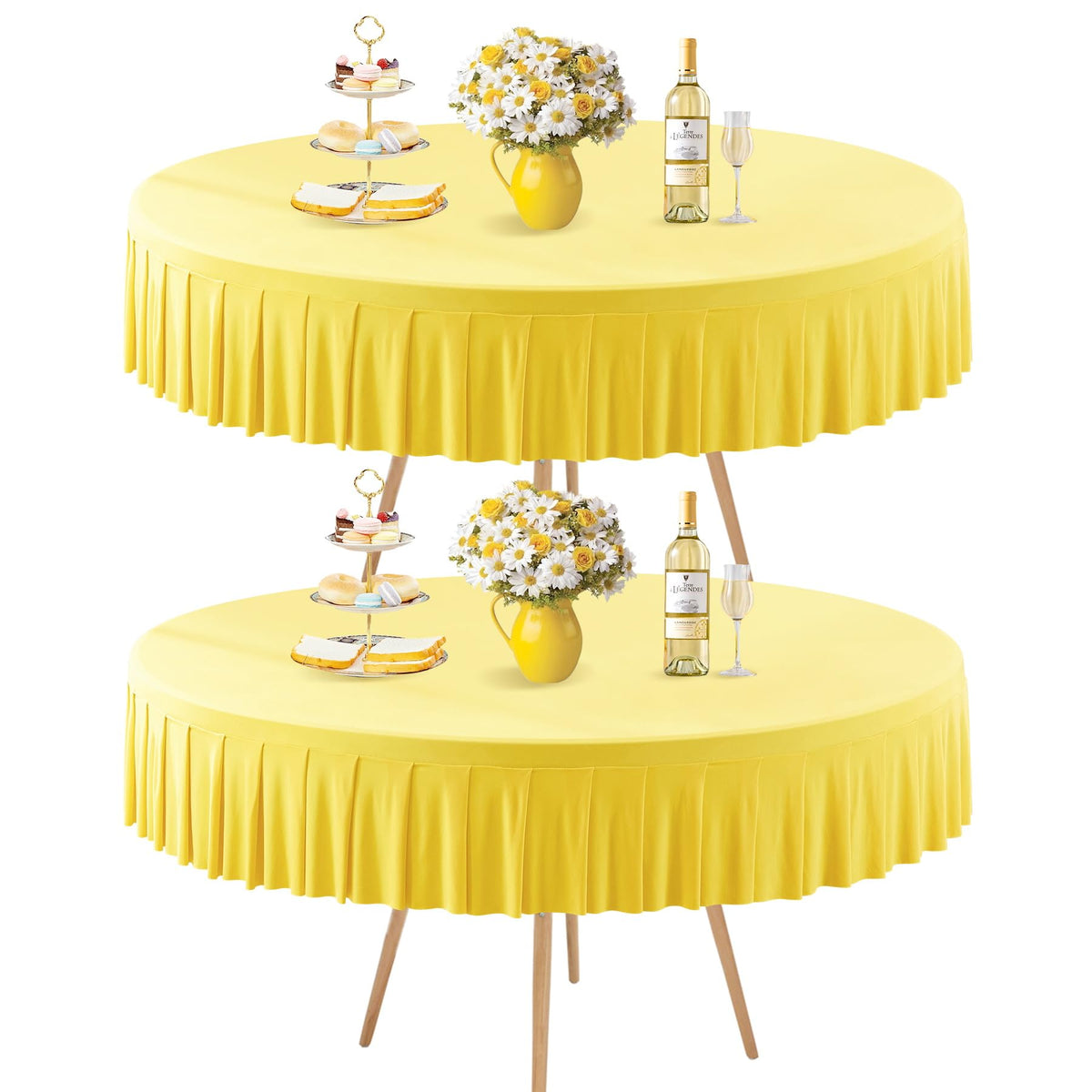 8 Pack Champagne Spandex Round Tablecloths for 72in Table, Stretchy Fitted 6FT Round Table Cloths, Wrinkle Free Table Cover with Skirt for Wedding Birthday Party Bridal Shower Banquet