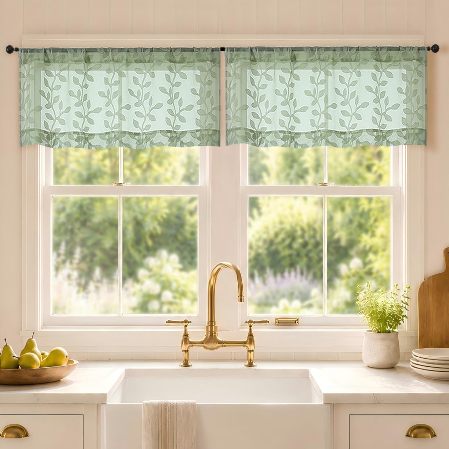 White Sheer Curtains 84 Inches Long - Light Filtering Leaf Jacquard Textured Semi Sheer Curtains, Rod Pocket Drapes for Living Room Bedroom 2 Panels Set, 2x37Wx84L Inches