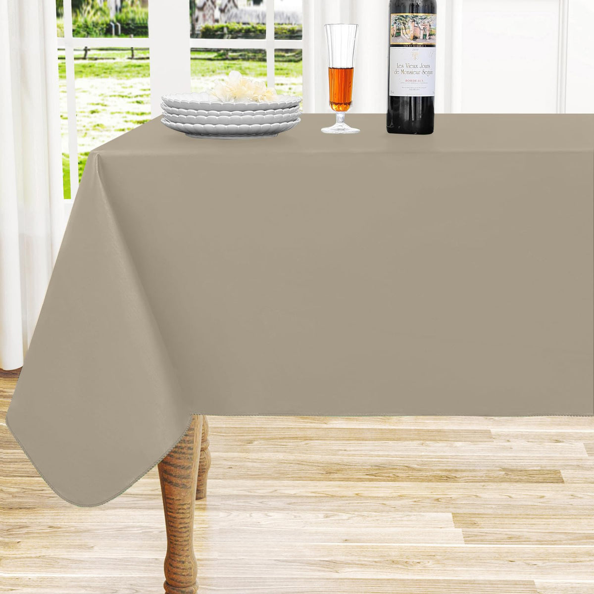 Round Navy Blue Vinyl Waterproof Tablecloth with Flannel Backed | Spillproof Wipe Clean Table Cloth, Plastic Flannel Backing for Dining, Buffet Parties Picnic Camping, 60"