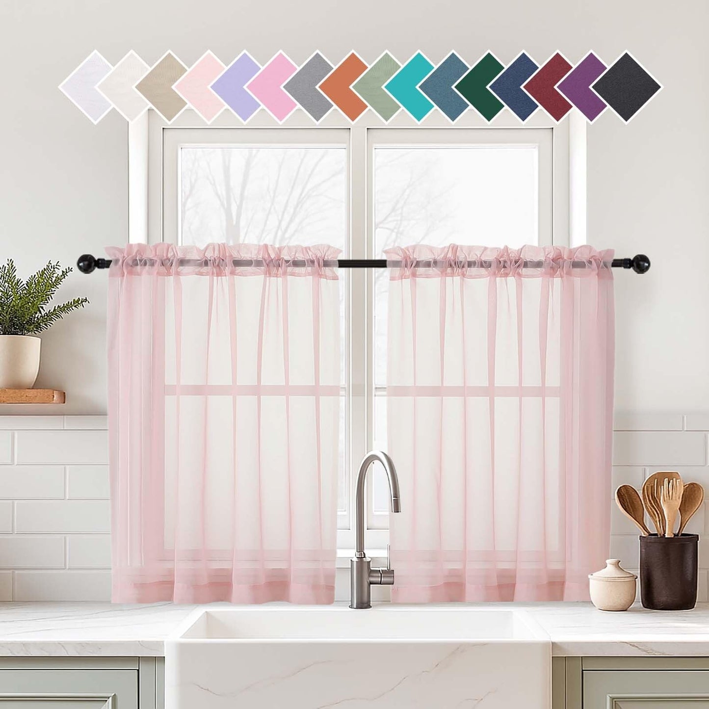 Purple Window Sheer Curtains 54 inch Length, Soft Airy Light Filtering Sheer Curtain 2 Panels Set, Dual Rod Pocket Gauze Purple Drapes for Living Room Bedroom, 2x42Wx54L Inches