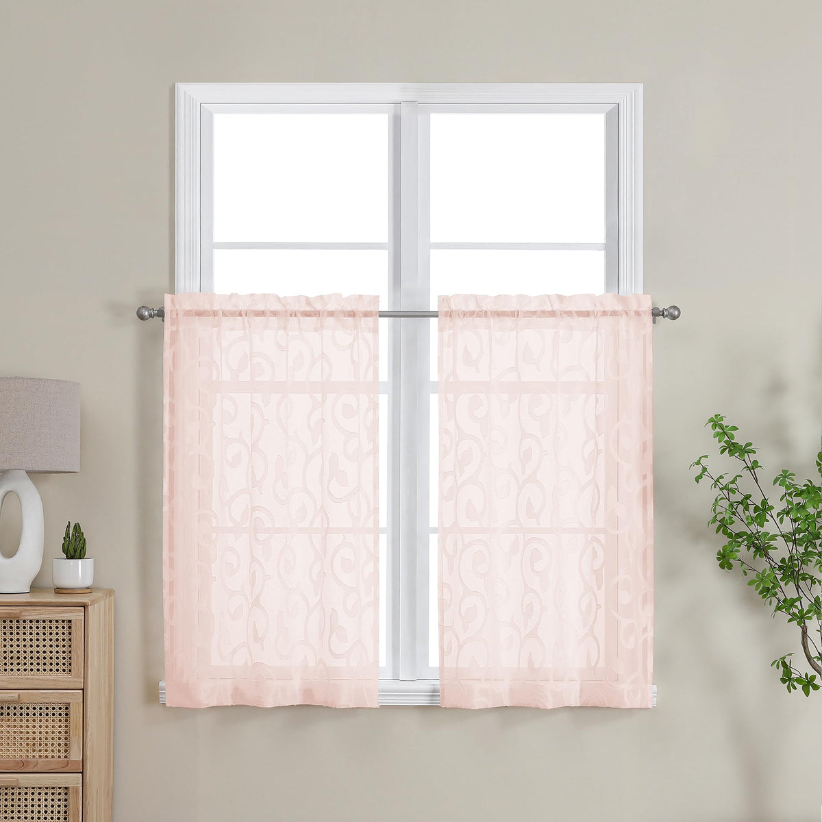 Furman Ivory Sheer Curtains 84 inches Long for Bedroom Living Room 2 Panels Set, Jacquard Clip Light Filtering Semi Sheer Curtain Rod Pocket Window Drapes, 2 Pcs Each 40 W 84 L