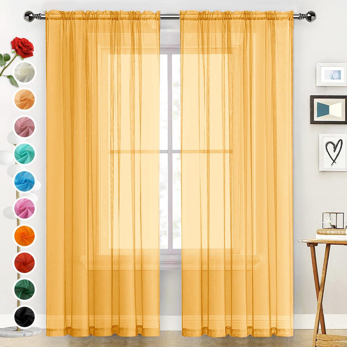 SpaceDresser Basic Rod Pocket Sheer Voile Window Curtain Panels White 1 Pair 2 Panels 52 Width 84 Inch Long for Kitchen Bedroom Children Living Room Yard(White,52 W x 84 L)