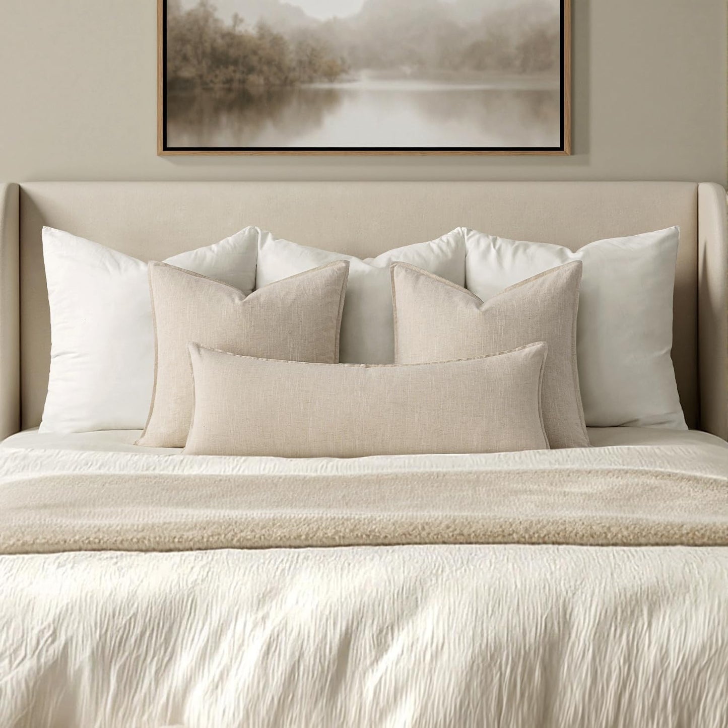 MIULEE Decorative Linen Lumbar Pillow Cover 14x36 Inch Natural Beige | Boho Farmhouse Neutral Couch Long Throw Pillow for Bed, Pack of 1 Accent Modern Pillowcase, Sofa Livingroom Home Decor