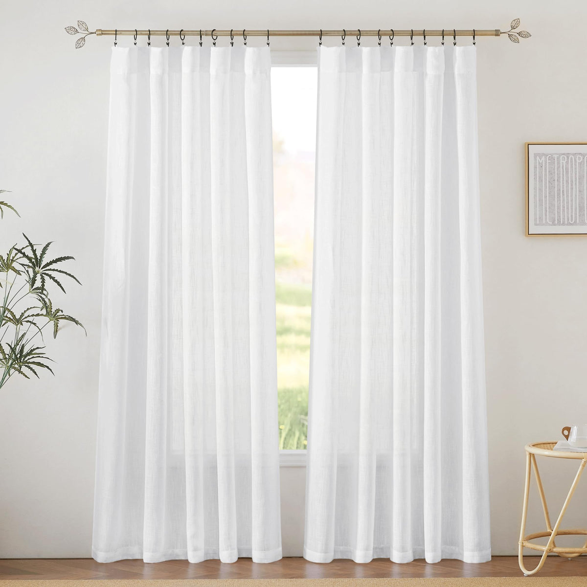 RYB HOME White Sheer Curtains for Living Room Patio Glass Door, W52 x L95 | Linen Texture, Light Filtering Privacy, Airy Translucent, Back Tab, Bedroom Office Balcony, W52 x L95, 2 Panels