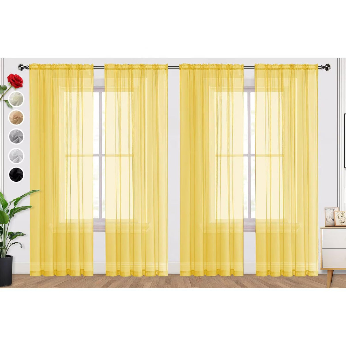 SpaceDresser Basic Rod Pocket Sheer Voile Window Curtain Panels White 1 Pair 2 Panels 52 Width 84 Inch Long for Kitchen Bedroom Children Living Room Yard(White,52 W x 84 L)
