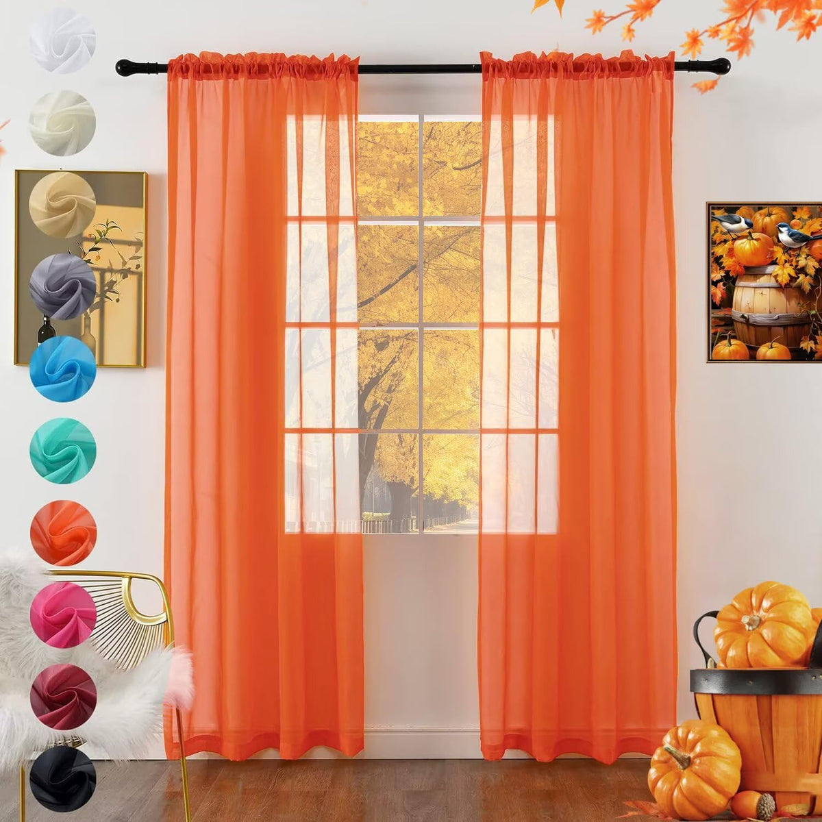youleyar Solid Sheer Rod Pocket Curtain Voile Draperies 2 Panels White Beige Black Grey Coffee 52 Inch Width 84 Inch Long 1 Pair for Kitchen Bedroom Children Living Room Yard (Ivory,52W ｘ 84L)